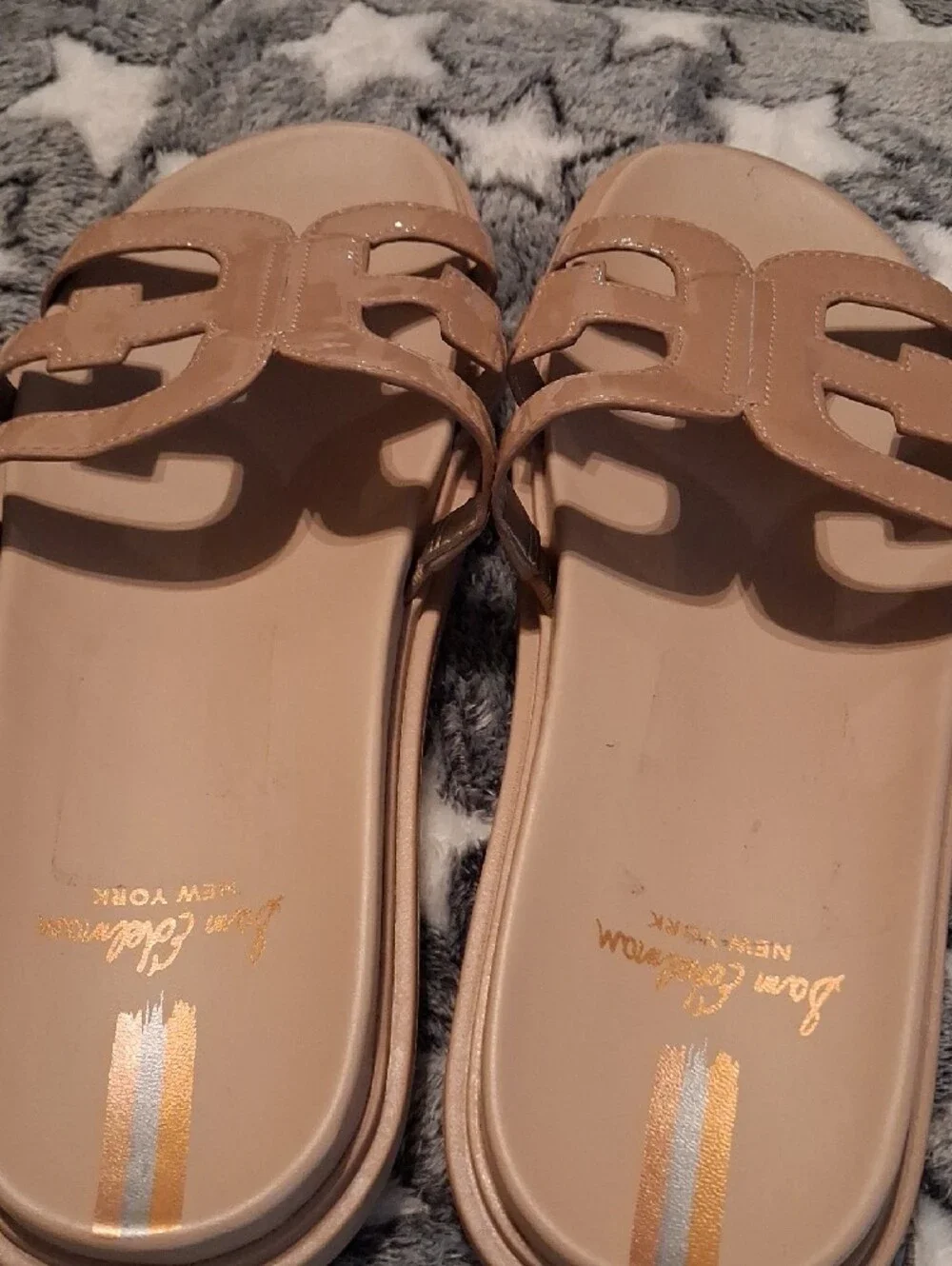 Sam Edelson Patent Leather Nude Slide Sandals - Women Size 11